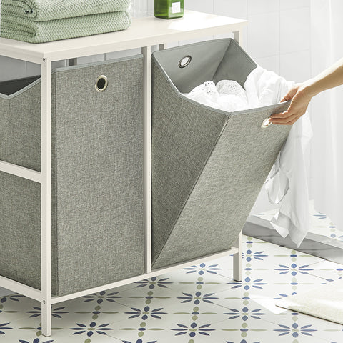 2 Hampers Laundry Cabinet Laundry Chest, BZR57-W