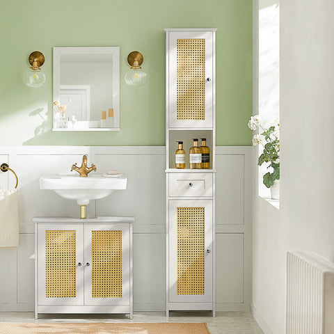 Rattan Door Free Standing Tall Bathroom Storage Cabinet, BZR70-W
