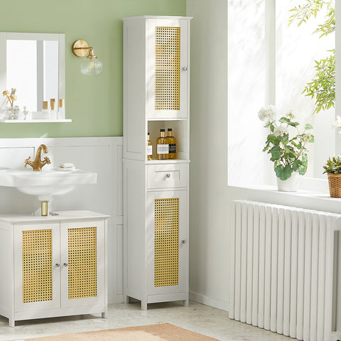 Rattan Door Free Standing Tall Bathroom Storage Cabinet, BZR70-W