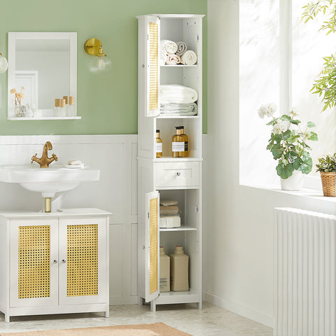 Rattan Door Free Standing Tall Bathroom Storage Cabinet, BZR70-W