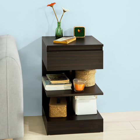 Bedside End Table with Drawer & Shelves, FBT49-BR