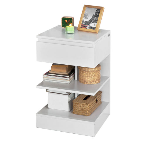 Bedside End Table with Drawer & Shelves, FBT49-W