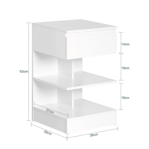 Bedside End Table with Drawer & Shelves, FBT49-W
