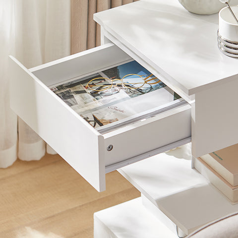 Bedside End Table with Drawer & Shelves, FBT49-W