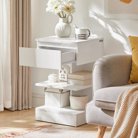 Bedside End Table with Drawer & Shelves, FBT49-W