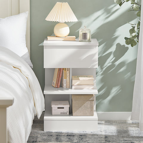 Bedside End Table with Drawer & Shelves, FBT49-W