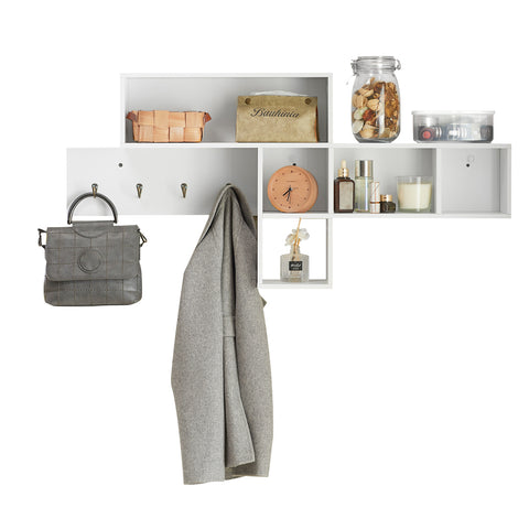 Wall Storage Cabinet with 5 Compartments and 4 Hooks, FHK17-W