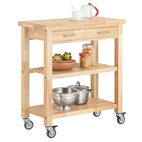 Rubber Wood Kitchen Trolley Cart with Drawers, FKW24-N