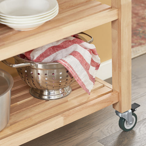 Rubber Wood Kitchen Trolley Cart with Drawers, FKW24-N