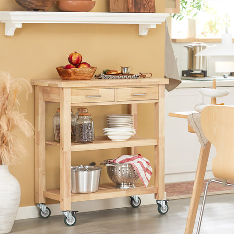 Rubber Wood Kitchen Trolley Cart with Drawers, FKW24-N