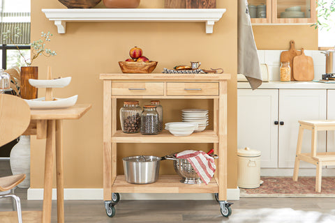 Rubber Wood Kitchen Trolley Cart with Drawers, FKW24-N