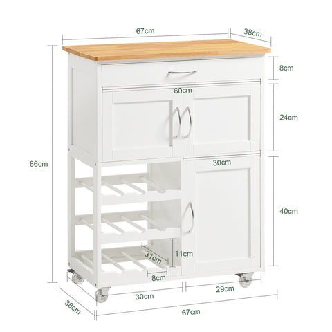 Kitchen Serving Trolley Cart with Doors and Drawers, FKW45-WN