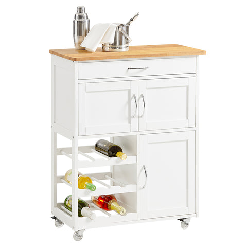 Kitchen Serving Trolley Cart with Doors and Drawers, FKW45-WN