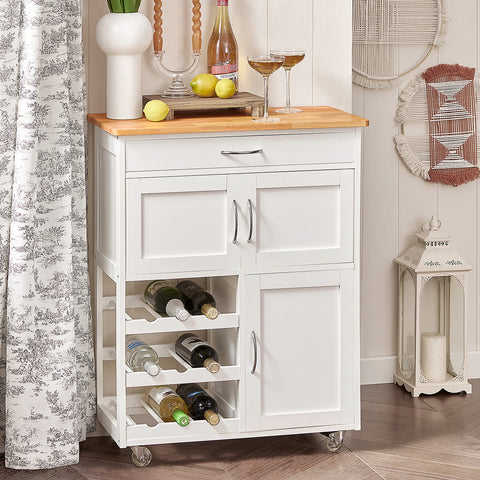 Kitchen Serving Trolley Cart with Doors and Drawers, FKW45-WN