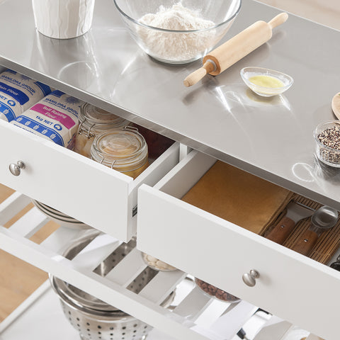 Kitchen Serving Trolley Cart with Stainless Steel Top, FKW47-W