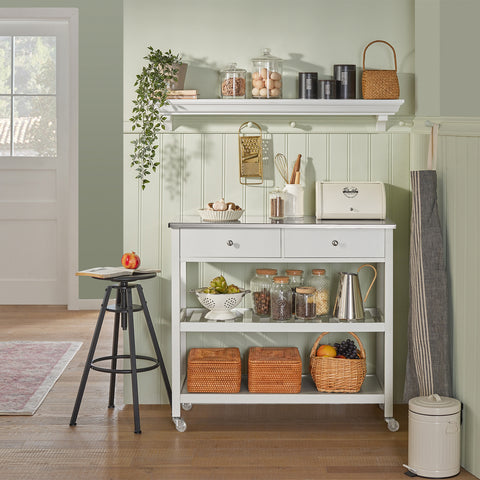 Kitchen Serving Trolley Cart with Stainless Steel Top, FKW47-W