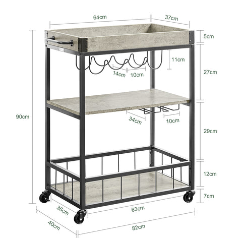3 Tiers Kitchen Trolley Serving Cart with Wine Rack, FKW56-HG
