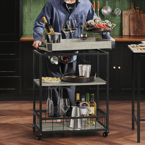 3 Tiers Kitchen Trolley Serving Cart with Wine Rack, FKW56-HG