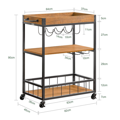 3 Tiers Kitchen Trolley Serving Cart with Wine Rack, FKW56-N