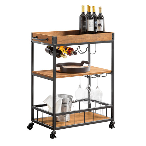 3 Tiers Kitchen Trolley Serving Cart with Wine Rack, FKW56-N