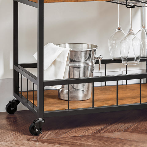 3 Tiers Kitchen Trolley Serving Cart with Wine Rack, FKW56-N