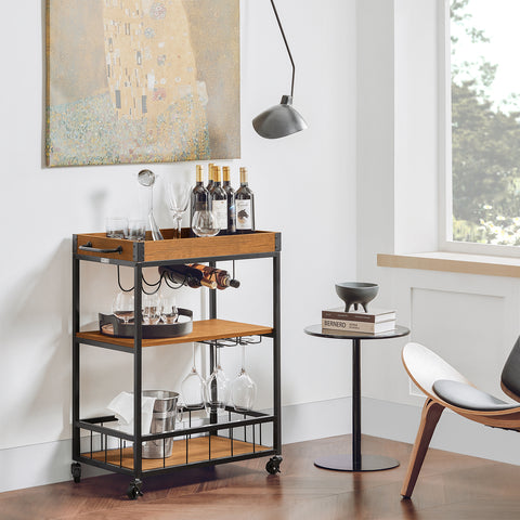 3 Tiers Kitchen Trolley Serving Cart with Wine Rack, FKW56-N