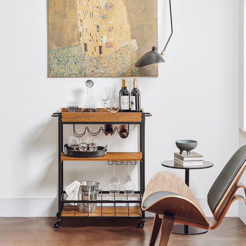 3 Tiers Kitchen Trolley Serving Cart with Wine Rack, FKW56-N