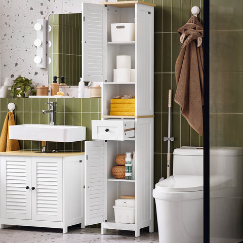 Free Standing Tall Bathroom Storage Cabinet, FRG236-WN