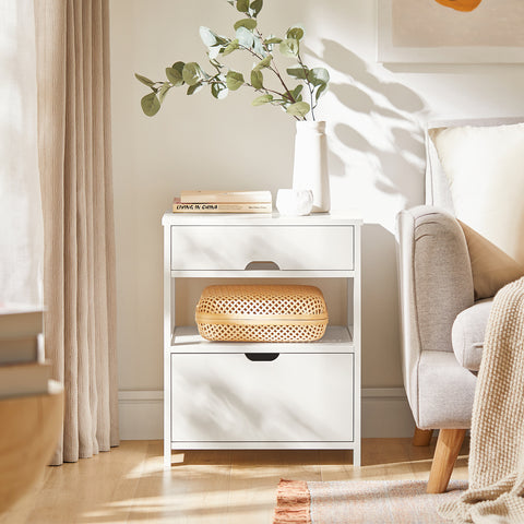 Nightstand Bedside Table with 2 Drawers, FRG258-W