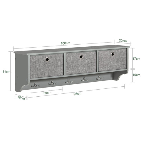 Wall Storage Cabinet with 3 Baskets & Hooks, FRG282-HG