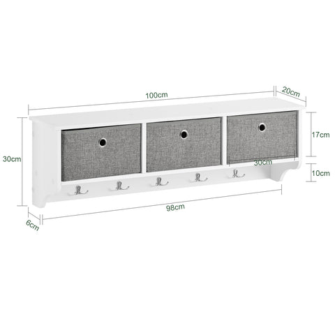 Wall Storage Cabinet with 3 Baskets & Hooks, FRG282-W