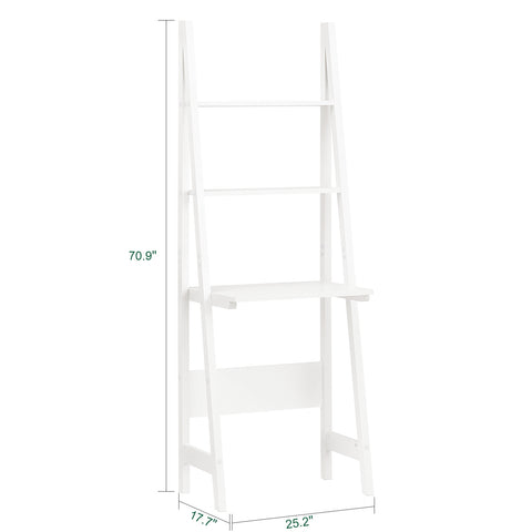3 Tiers Ladder Bookcase with Desk and 2 Shelves, FRG60-W