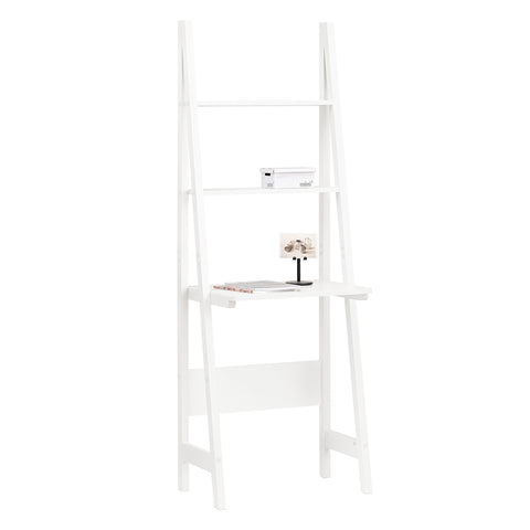 3 Tiers Ladder Bookcase with Desk and 2 Shelves, FRG60-W