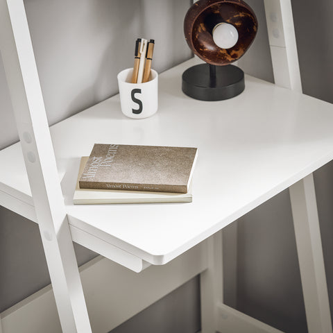3 Tiers Ladder Bookcase with Desk and 2 Shelves, FRG60-W