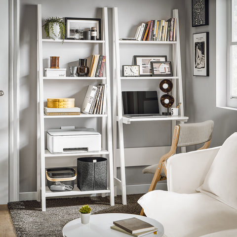 3 Tiers Ladder Bookcase with Desk and 2 Shelves, FRG60-W