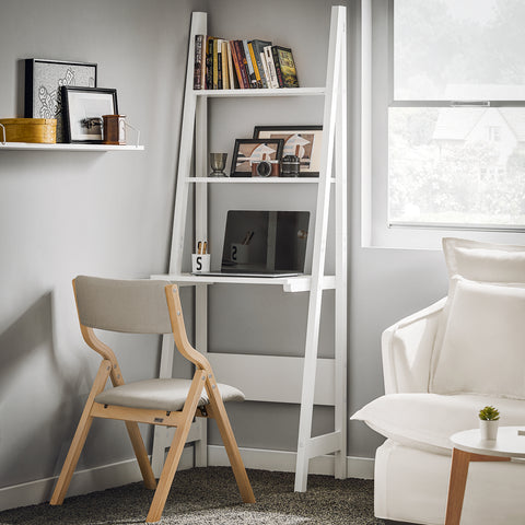 3 Tiers Ladder Bookcase with Desk and 2 Shelves, FRG60-W