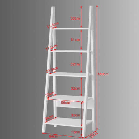 5 Tiers Ladder Bookcase Display Shelf, FRG61-W