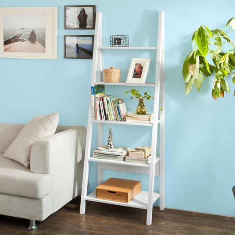 5 Tiers Ladder Bookcase Display Shelf, FRG61-W