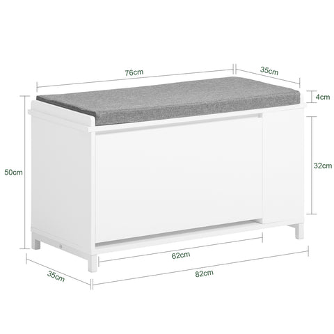 1 Flip-Drawer & Side Shelf Shoe Bench, FSR105-W