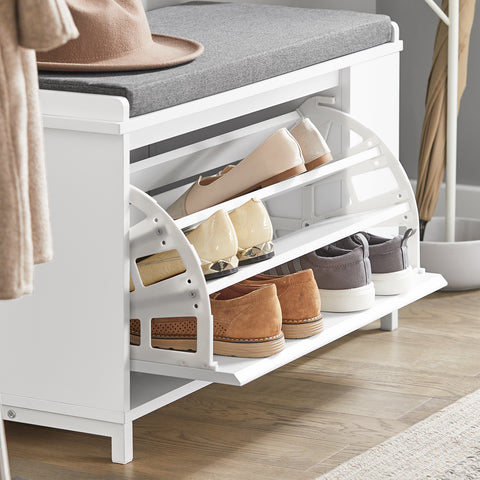 1 Flip-Drawer & Side Shelf Shoe Bench, FSR105-W