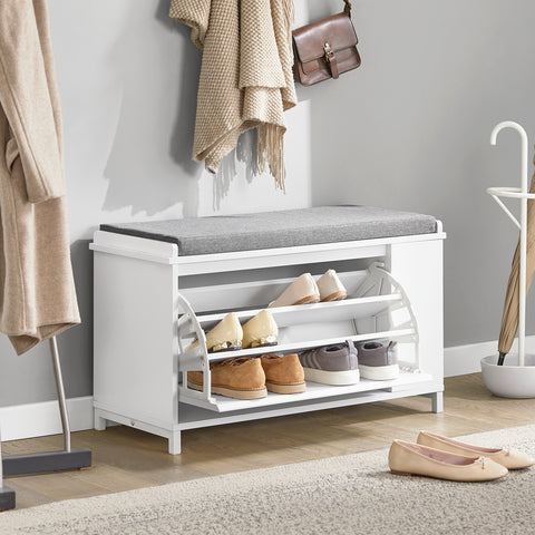1 Flip-Drawer & Side Shelf Shoe Bench, FSR105-W