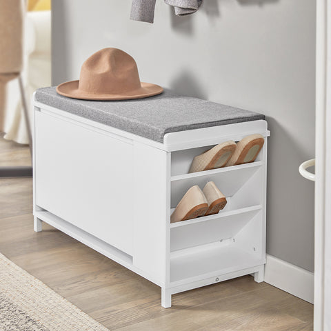 1 Flip-Drawer & Side Shelf Shoe Bench, FSR105-W