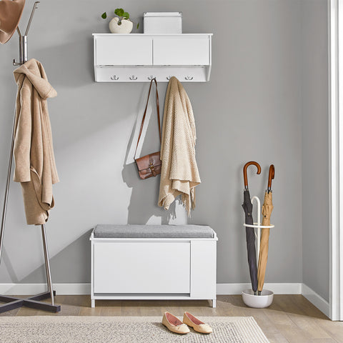 1 Flip-Drawer & Side Shelf Shoe Bench, FSR105-W