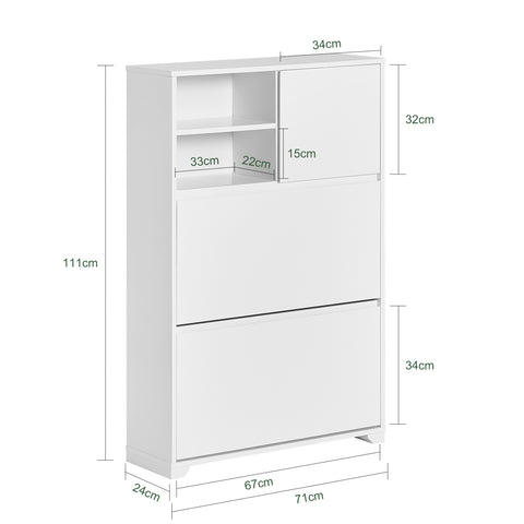 Shoe Cabinet with 2 Flip-Drawers, 2 Cabinets, FSR111-W
