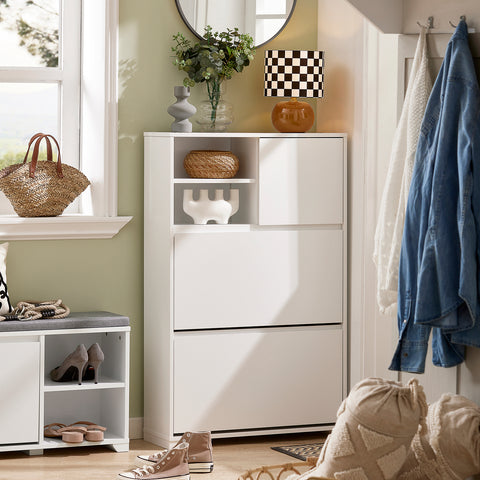 Shoe Cabinet with 2 Flip-Drawers, 2 Cabinets, FSR111-W