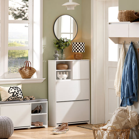 Shoe Cabinet with 2 Flip-Drawers, 2 Cabinets, FSR111-W
