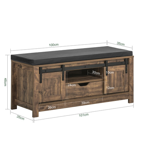 Barn-Door Storage Bench with Drawer, FSR118-N