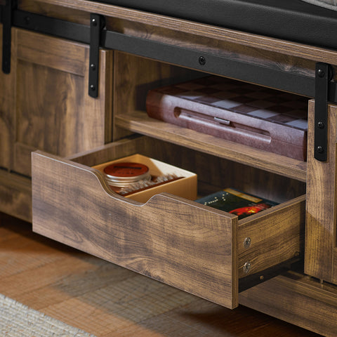 Barn-Door Storage Bench with Drawer, FSR118-N
