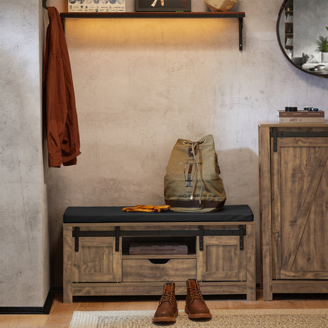 Barn-Door Storage Bench with Drawer, FSR118-N
