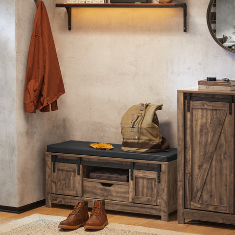 Barn-Door Storage Bench with Drawer, FSR118-N